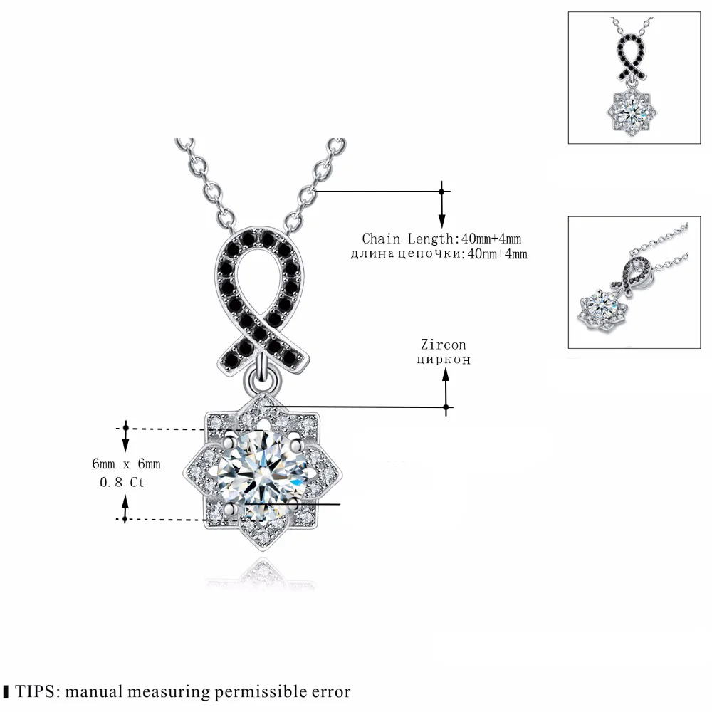 [BLACK AWN] Trendy Silver Color Jewelry Black Spinel Flower Necklace for Women Girl's Pendants P157