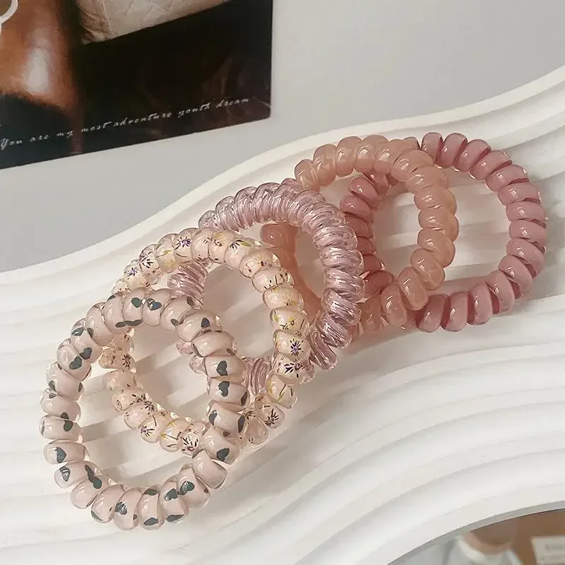 Spiral Coil No-Crease Hair Ties - 5 Pack Elastic Ponytail Holders