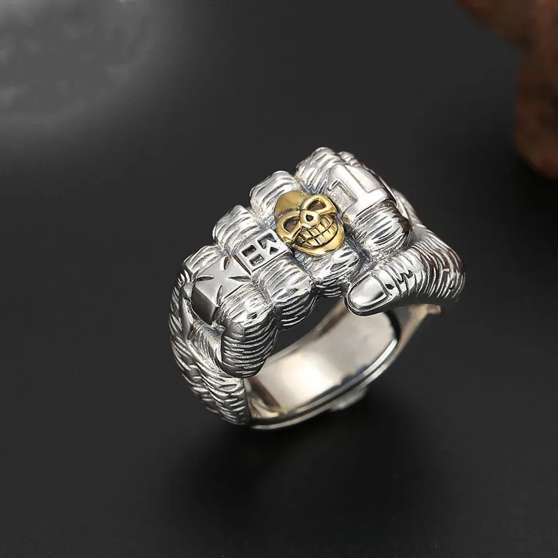 

Men's Domineering and Exaggerated Retro Thai Silver Fist Skull Opening Ring Fashion Personality Silver Jewelry Ring Wholesale