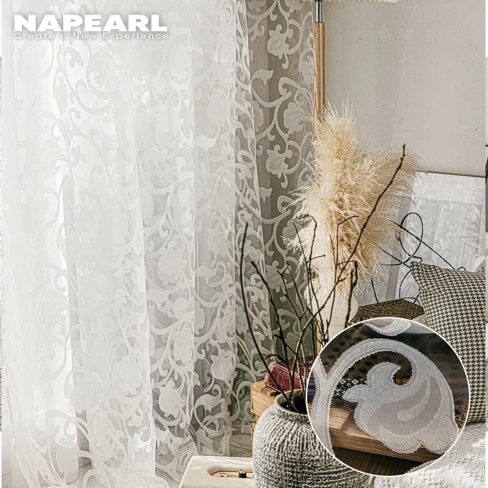 NAPEARL European Style Striped Jacquard Design Ready Made Sheer Curtains Drapes Simple Modern Tulle Organza Living Room Window sheer curtains window curtains decor curtains