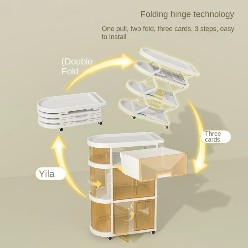 Folding Trolley Baby Rack Organizer Auxiliary Cart Baby Supplies with Wheels Mobile Multi-Layer Snack Sundries Storage Shelving