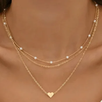 2025 New Women's Pearl Necklace Set 14K Gold Fashion Love Heart Pendant Waterproof Hypoallergenic Collarbone Neck Chain Jewelry 1