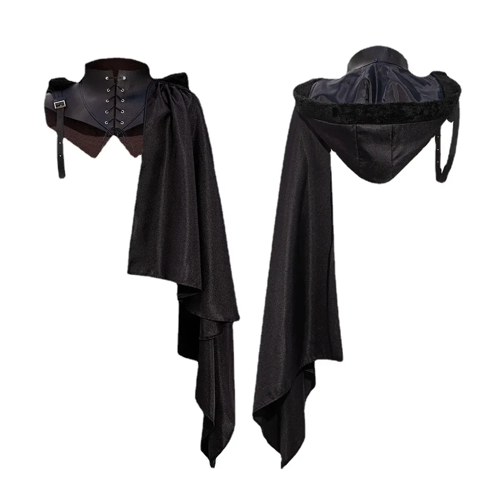 

Medieval Gothic Knight Assassin Pirate Cosplay Costume Armor Viking Shawl Cape Gothic SteamPunk Hooded Cloak Men Black Cape