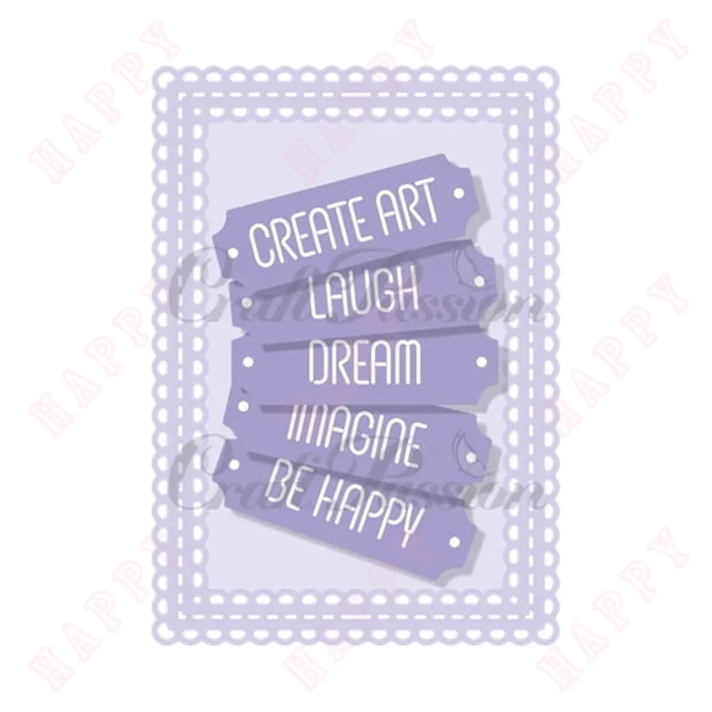 

lace frame and inscriptions Metal Craft Cutting Dies DIY Scrapbook Decoration Handmade 2024 Embossing Template Happiness label
