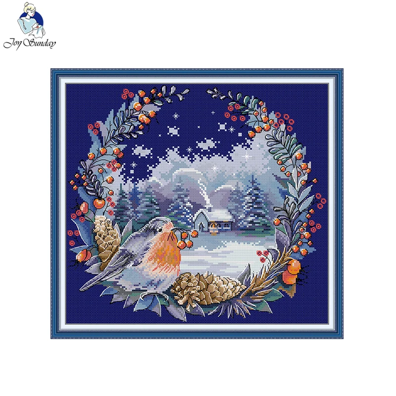 

Bullfinch Winter Pattern Cross Stitch Kit With A Gift Joy Sunday Aida 16CT 14CT 11CT Counted Printed Canvas DIY Embroidery Kit