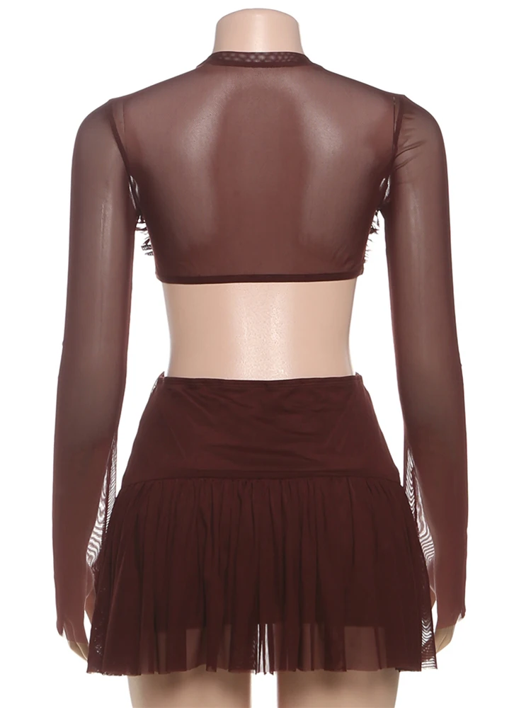 Nibber Waistless Patchwork Mesh Dress Woman o-Neck Full Sleeve Ruffle Hollow Design Midnight Club Party Sexy Fashion Bodycon 6