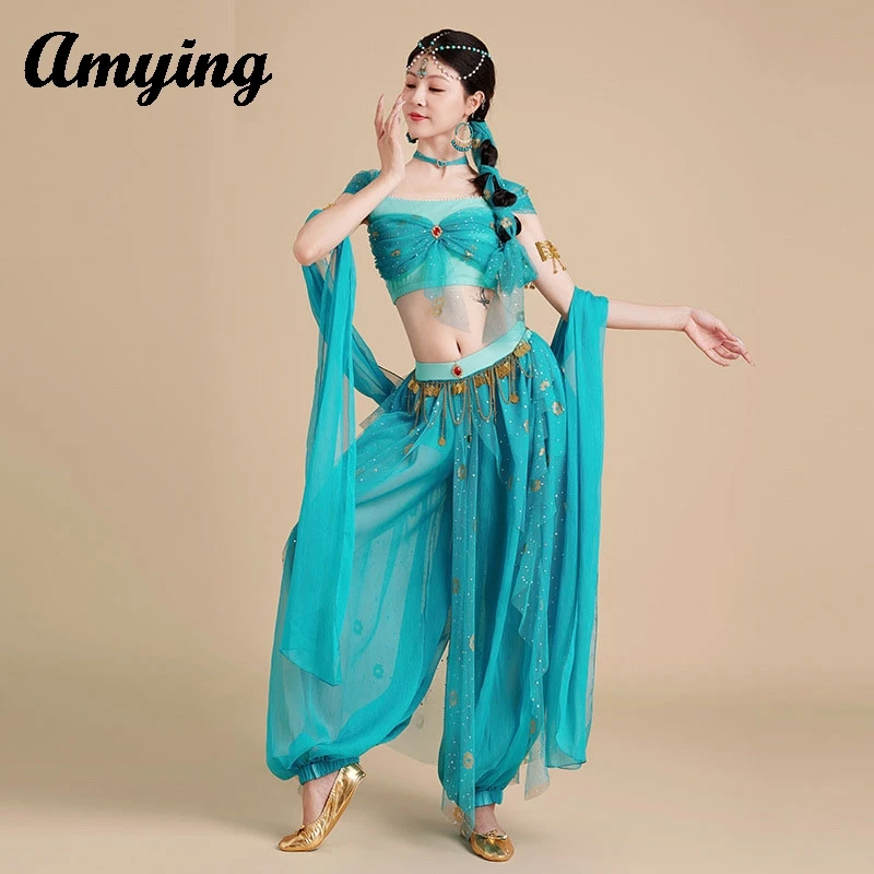 Women Indian Clothing Dunhuang Flying Dance Attire Belly Dance Costume Jasmine Princess Adult Cosplay Performance Costume Suit