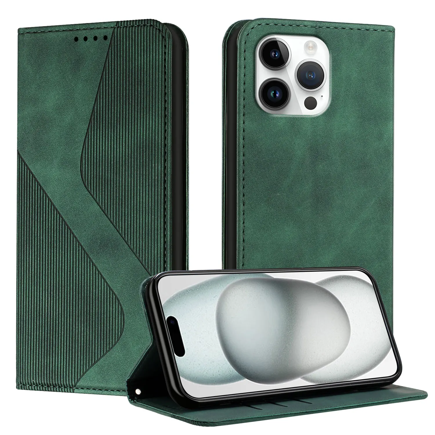 Magnetic Leather Flip Wallet Case with Card Holder and Stand