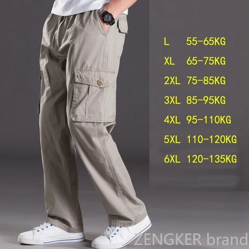 Spring and Summer Men Casual Pants Plus Size Multi-Pocket Elastic Trousers