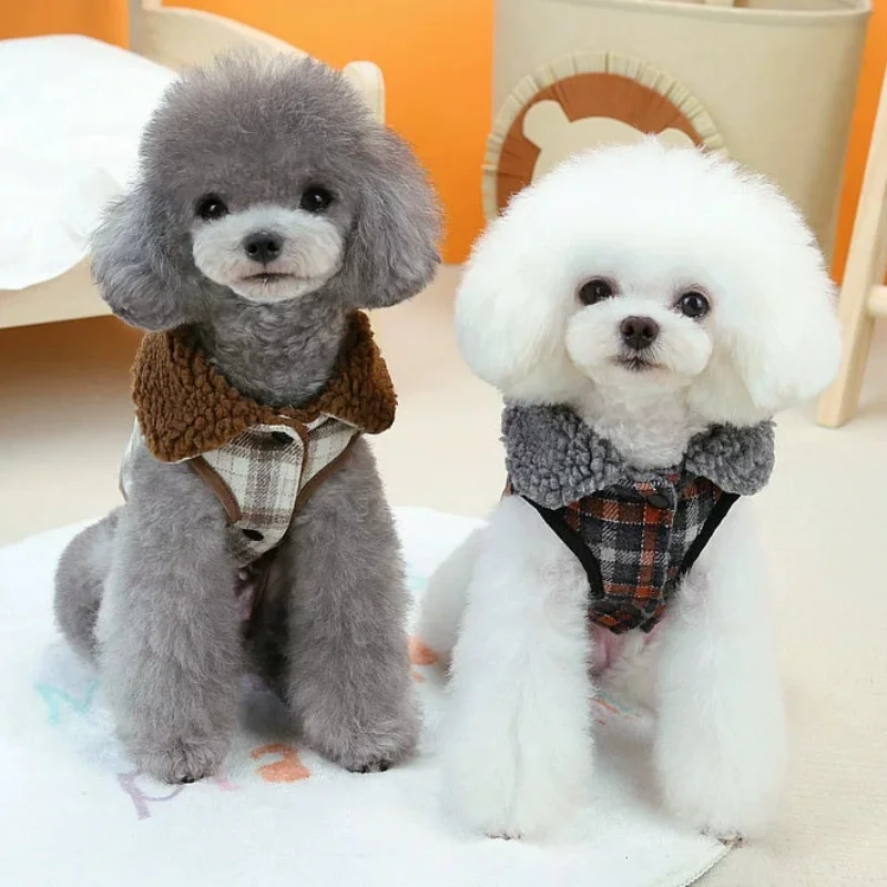 겨울용 플러시 강아지 조끼 재킷 럭셔리 애완견 옷 따뜻하고 부드러운 강아지 가디건 귀여운 체크무늬 고양이 재킷 코트 애완동물 외투 강아지 의상