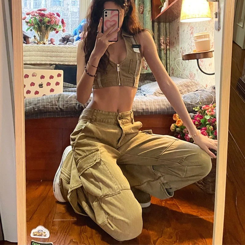 High Waist Jeans Micro Bell-bottoms American Street Design Khaki Denim Pants