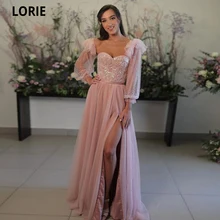 

LORIE Plus Size Cap Sleeves Tulle Sequins Vestidos De Fiesta De Noche Sexy Side Split Prom Party Evening Dresses Robe De Soiree