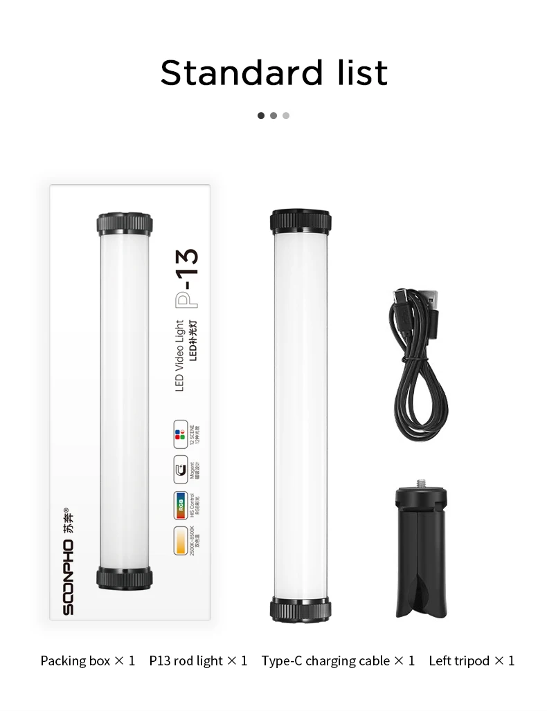 Soonpho P13 LED RGB Video Light With Tripod 2500K-8500K Photography  Lighting Stick Handheld Tube Light For Photo Studio Video