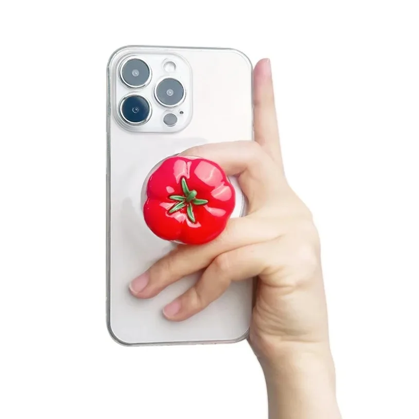 Cute Tomato Phone Stand Socket Grip Phone Holder For iPhone 17 16 15 14 13 12 Samsung S25 S24 Xiaomi Finger Ring Expanding Stand