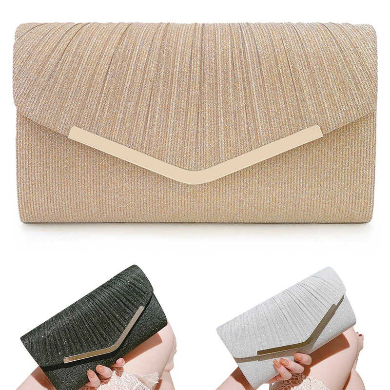 

Модная плиссированная Сумка-конверт, темпераментная вечерняя сумка для платья, ручная сумка, простая квадратная блестящая сумка-конверт для выпускного вечера с блестками