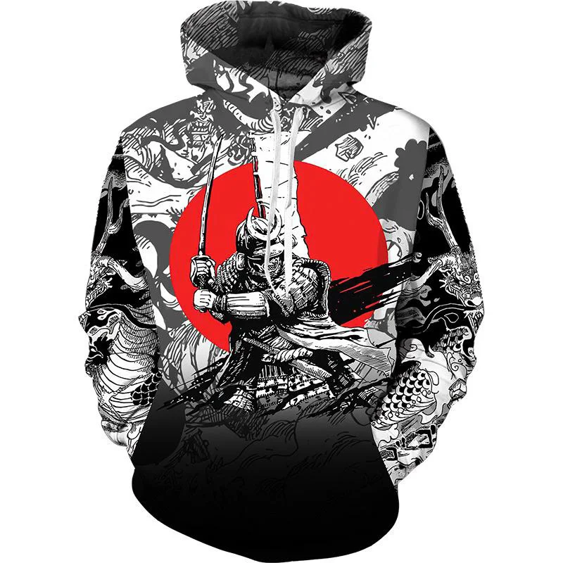 thumbnail image 1 of Sudadera con capucha de samurái japonés con estampado 3D para hombre, sudadera con estampado moderno y personalidad, camisetas de manga larga estilo Harajuku, sudaderas holgadas, 1 of 4