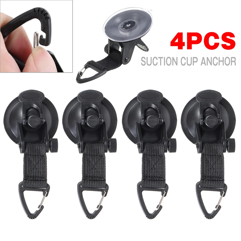 

4 Pcs Strong Car Suction Cup Anchor Outdoor Tent Securing Hook Heavy Duty Tie Down Camping Canopy Side Awning Tarp Carabiner