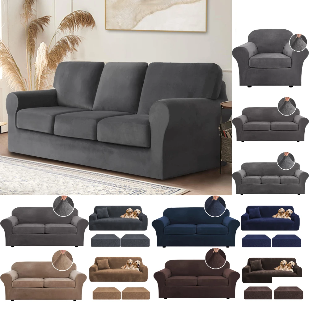 Thick Velvet Sofa Slipcover Stretch Plush Sofa Cover Luxury Modern