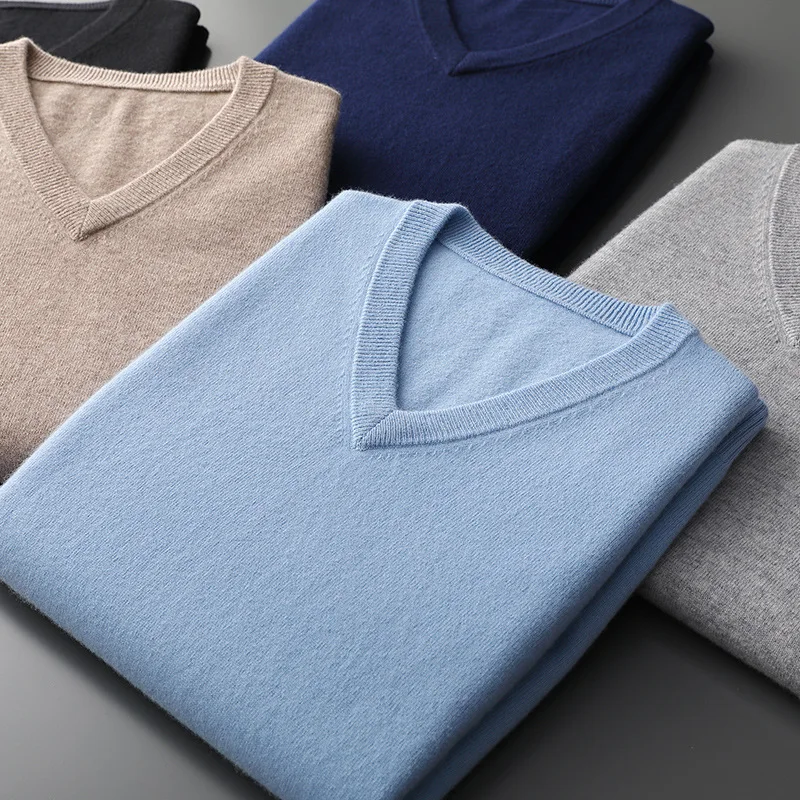 

Cashmere Blend Sweater Men's Clothing Spring Autumn V-Neck Pullovers Business Casual Base Shirt Knit High-Grade Warm Male Jumper