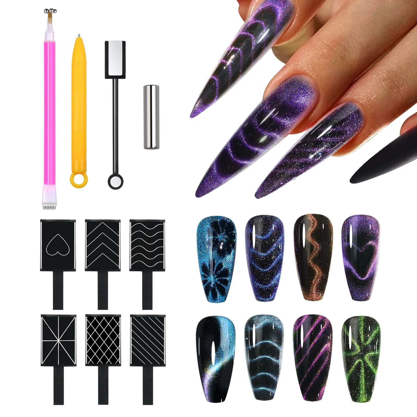 10pcs Nail Art Magnetic Wand Pen Set for 3D Cat Eye Gel Painting Nail Art Magnetic Wand UV/LED Gel Polish Design Tools