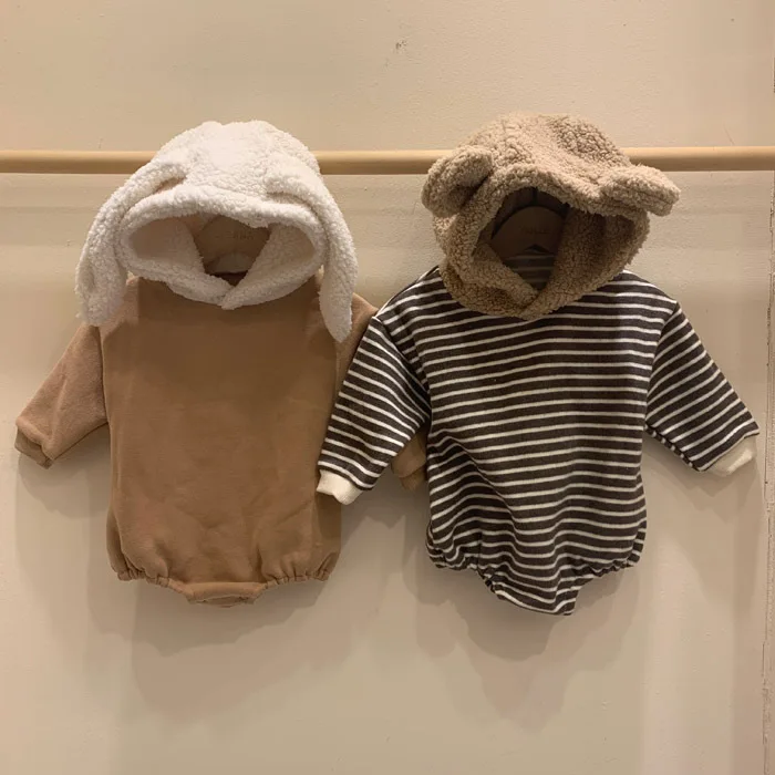 

Rompers Korea Childrens Clothing Autumn Winter Baby 2023 Long Sleeved Splicing Plush Warm Simple Long Sleeve Lovely