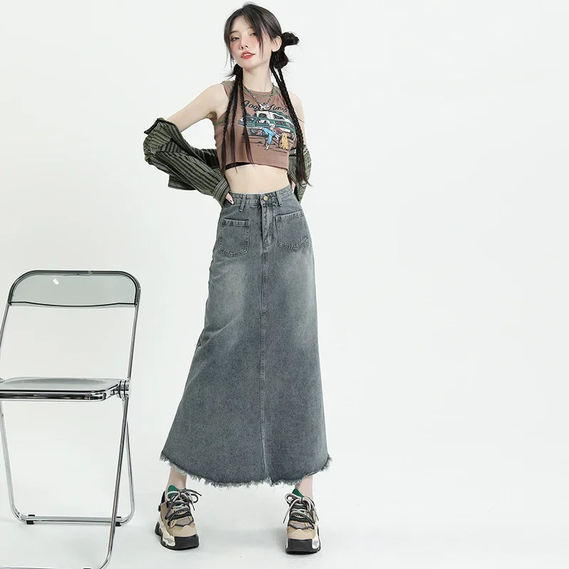 Spring Denim Mermaid Skirts Wrap Hip Women 2024 Blue Clothes Trumpets Fashion Autumn High Waist Slim Hip-covering Long Skorts