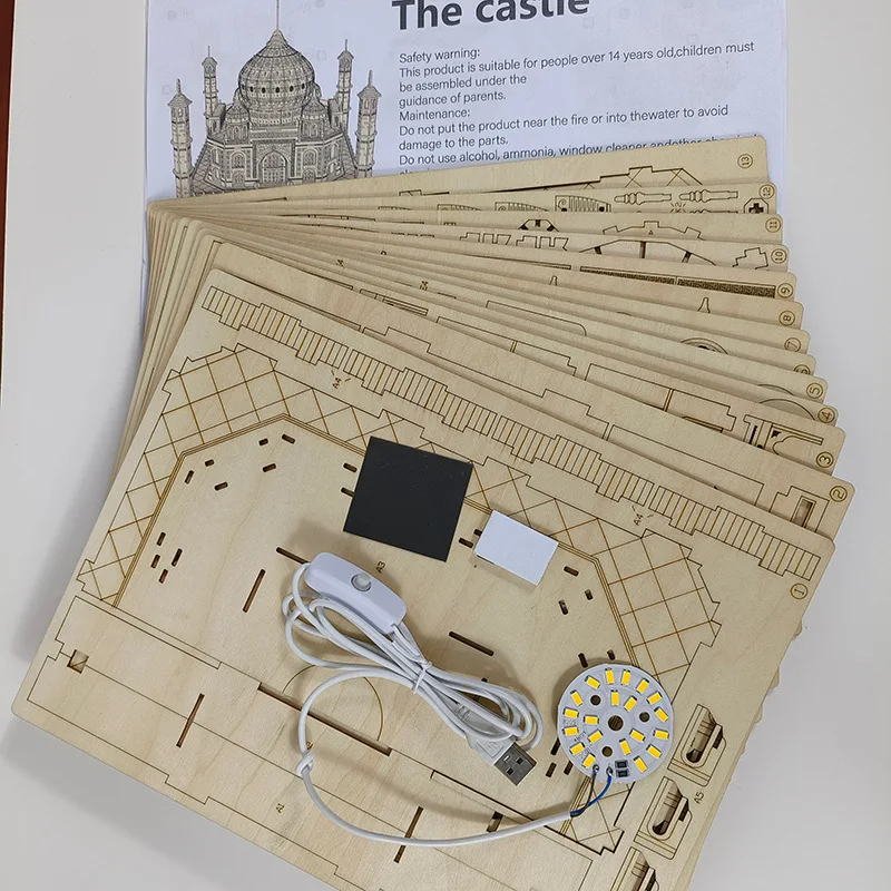 3D Puzzle Wooden House Model Royal Castle Taj Mahal With Light Assembly Toy For Kids Adult DIY Model Kits Decoration for Gifts 6