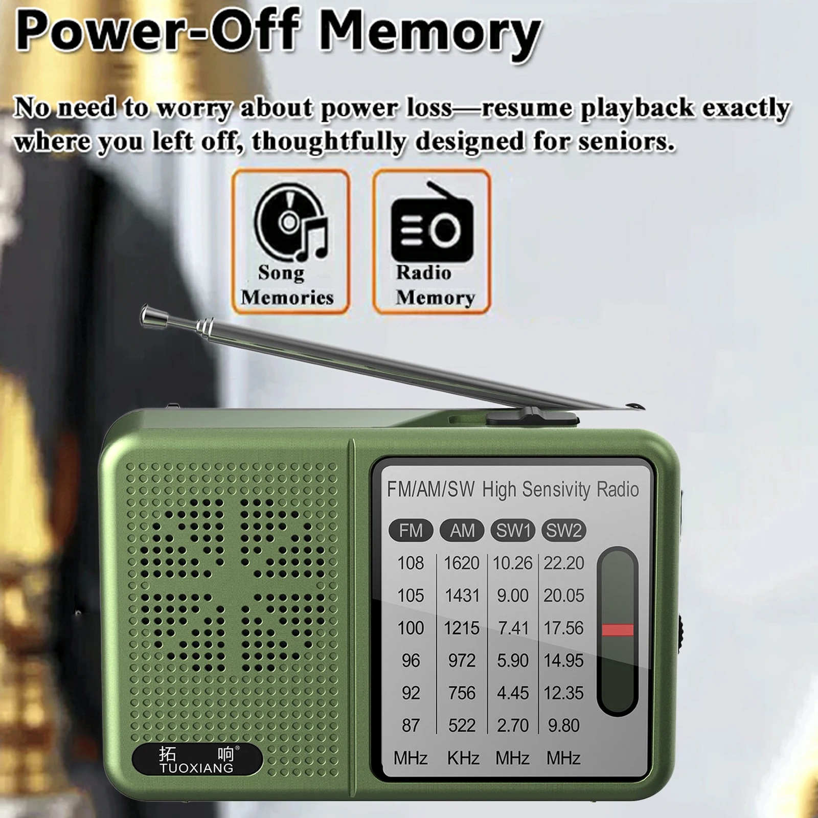 Pocket Radio AM FM SW Rechargeable Portable Radio Built-in High Power  Loudspeaker Support 3.5mm Headphones Play for Elder