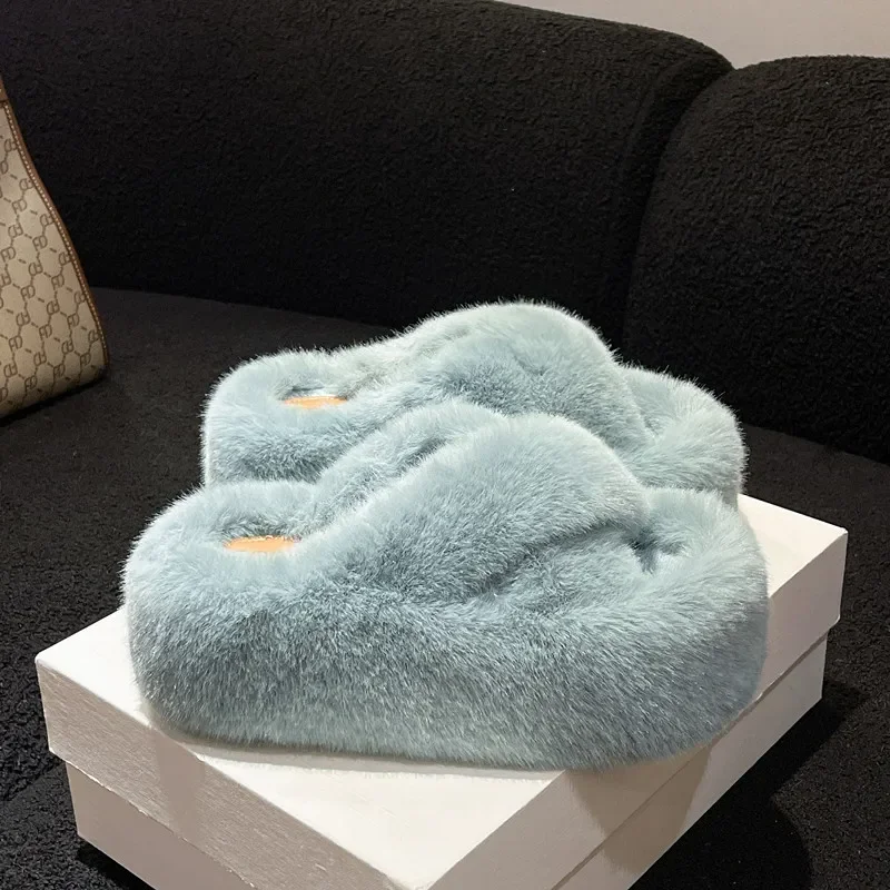 

Женские роскошные пушистые плюшевые тапочки из искусственного меха, домашние мягкие пушистые домашние тапочки на платформе для девушек, повседневные зимние тапочки Sabot 2023