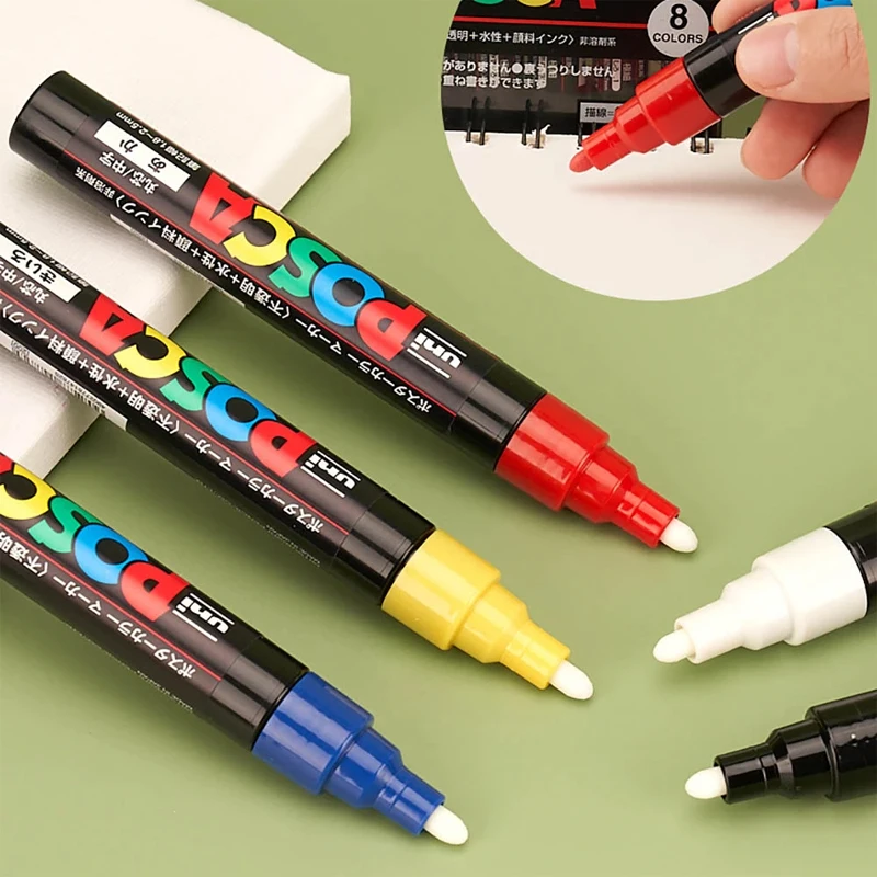 Uni Posca Full Set Acrylic Paint Markers Pens PC-1M PC-3M PC-5M  7/8/12/15/24/29C for Rock Painting,Frabric,Glass/Metal,Graffiti