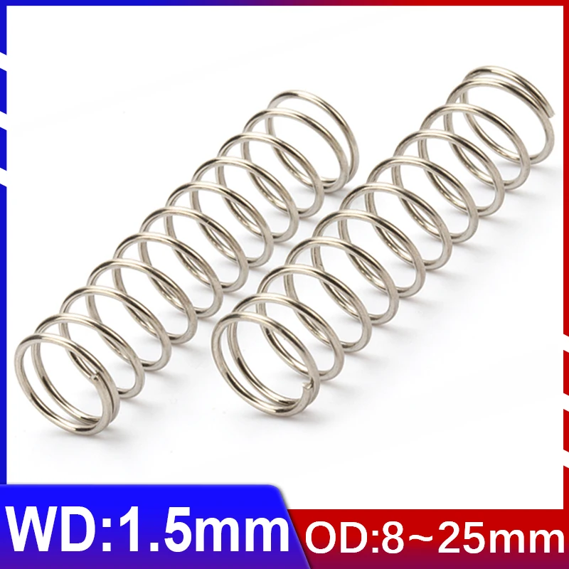 10Pcs 1.2mm Wire Diameter Stainless Steel Compression Spring 10-50mm L 14-16mmOD 