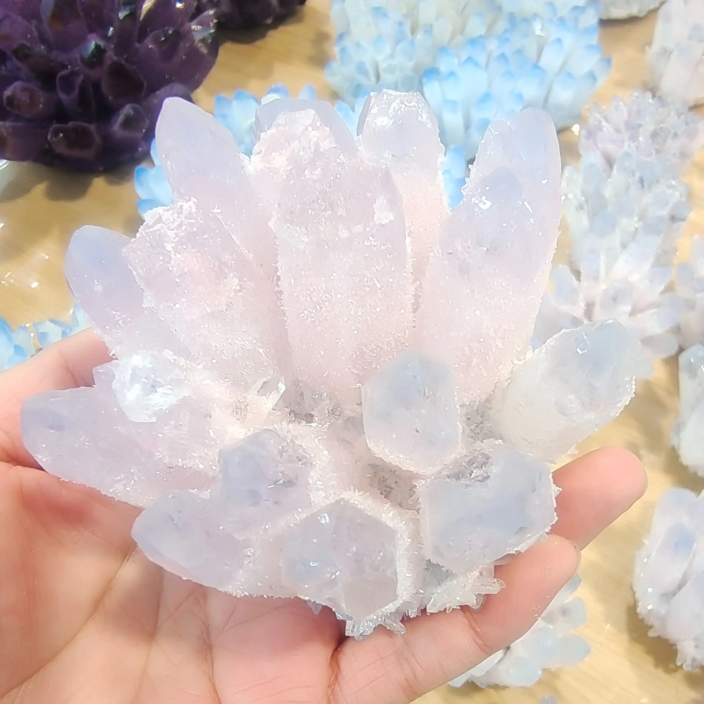 

400-700g Rare Beautiful pink blue Ghost phantom Quartz Crystal Cluster Specimen 1pcs