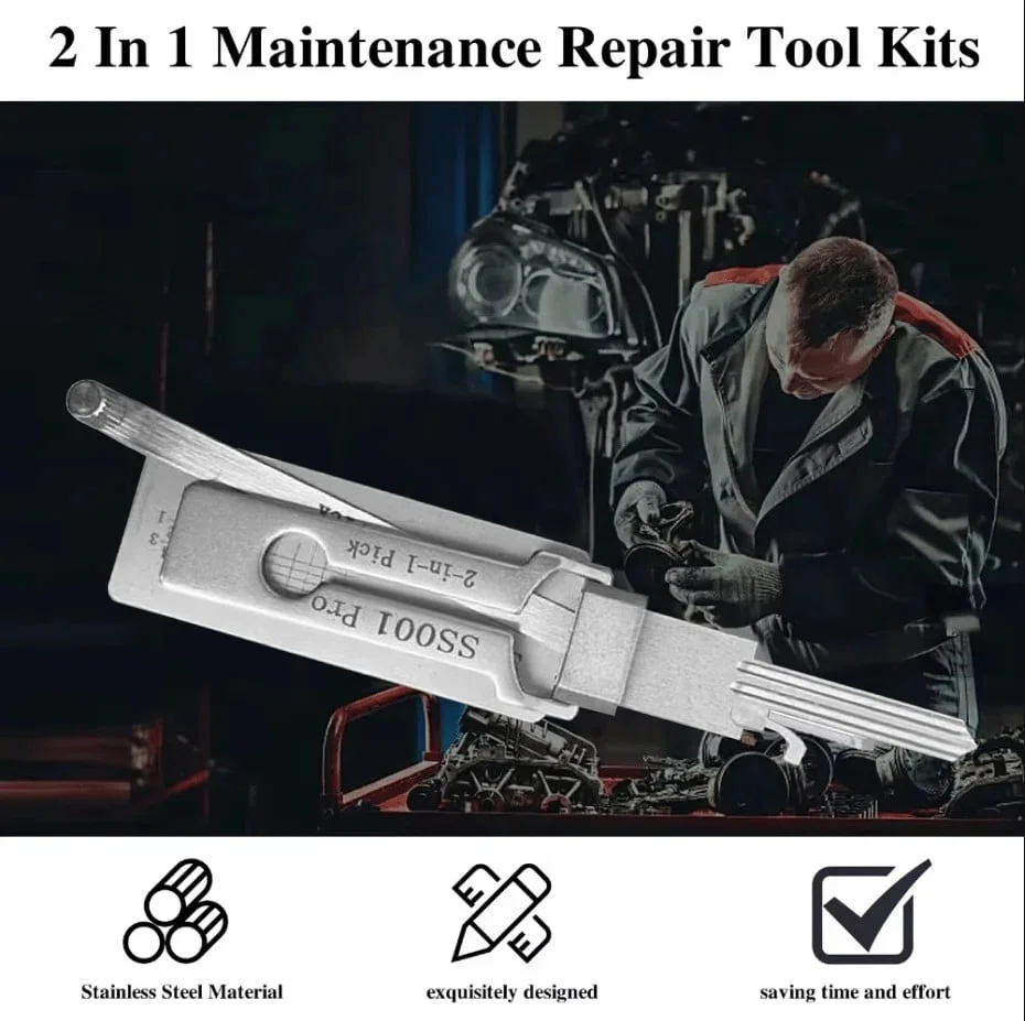 2-in-1 Key Pick & Decoder Tool Stainless Steel Hook Pickup O-ring Kit Repair Kit