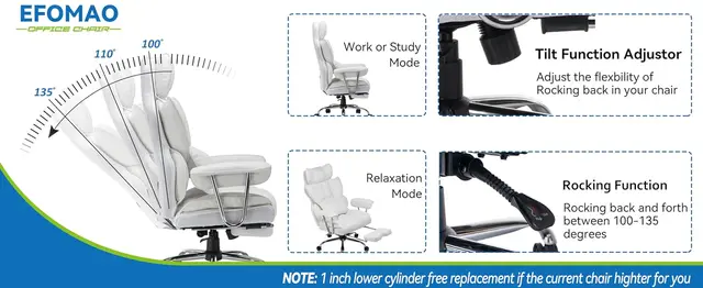 Efomao Desk Office Chair,Big High Back Chair,PU Leather Office