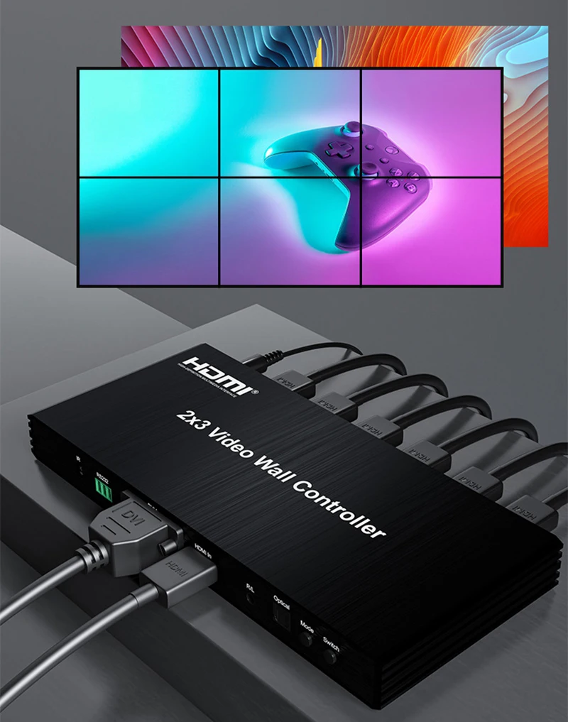 1080P 2x3 DVI HDMI 비디오 월 컨트롤러 프로세서 2x2 3x2 6화면 TV 월 스플라이싱 박스 비디오 스플라이서 베젤 180도 조절 가능 ° 뒤집기하다
