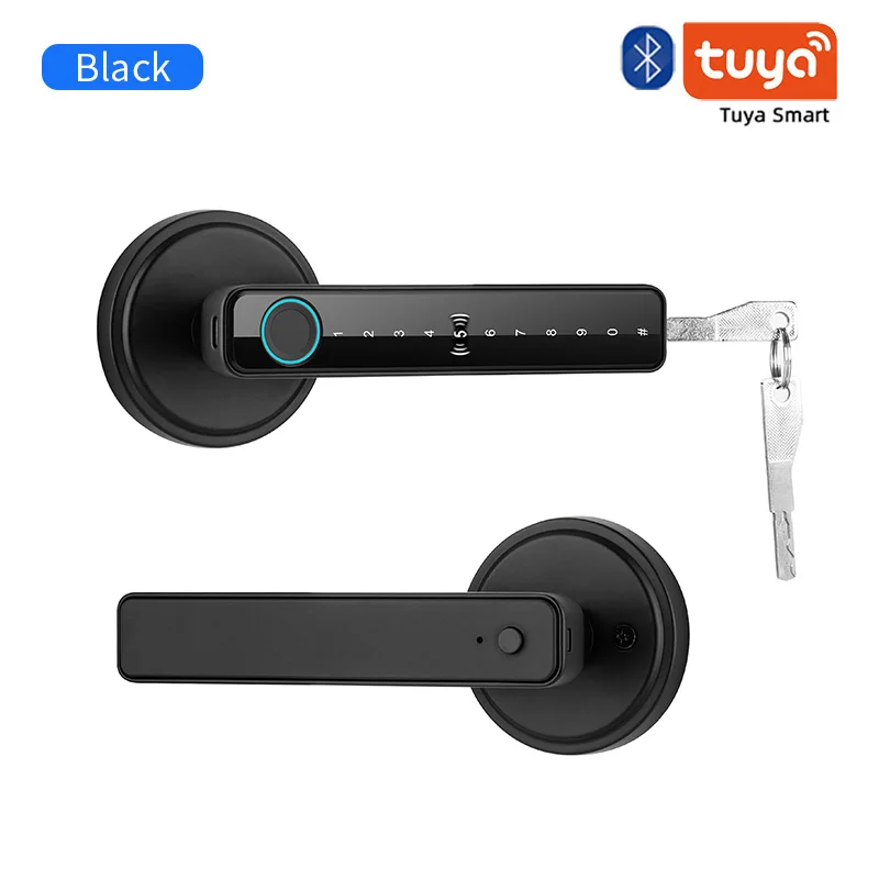 מנעול דלת חכם דיגיטלי עם טביעת אצבע למקלדת Tuya Handle, מנעול אלקטרוני לכניסה לבית עם 9 שפות לשמע