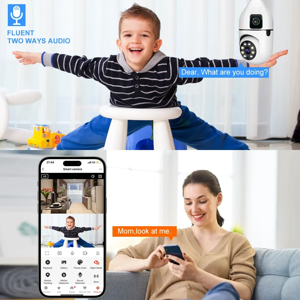 Tuya 6MP E27 Bulb WIFI Camera Dual Lens AI Human Tracking Voice Alarm Two-way Audio Dual Screen Smart Home Surveillance Camera 4