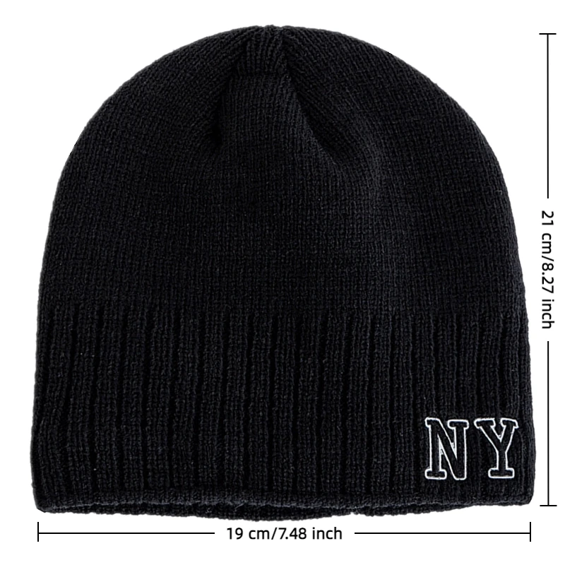 New Style Unisex Autumn/Winter Hats Plush Fur Lined Men Women Warm Beanie Cap Casual NY Printing Winter Ski Knitted Hats