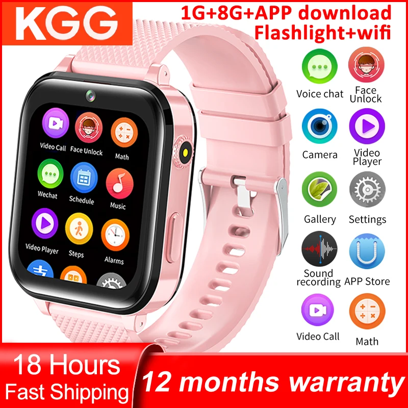 4G 어린이 스마트 폰 워치 앱 다운로드, 얼굴 잠금 해제 화상 통화, 1G RAM + 8G ROM, 1.7 인치 화면, 어린이 손전등 시계