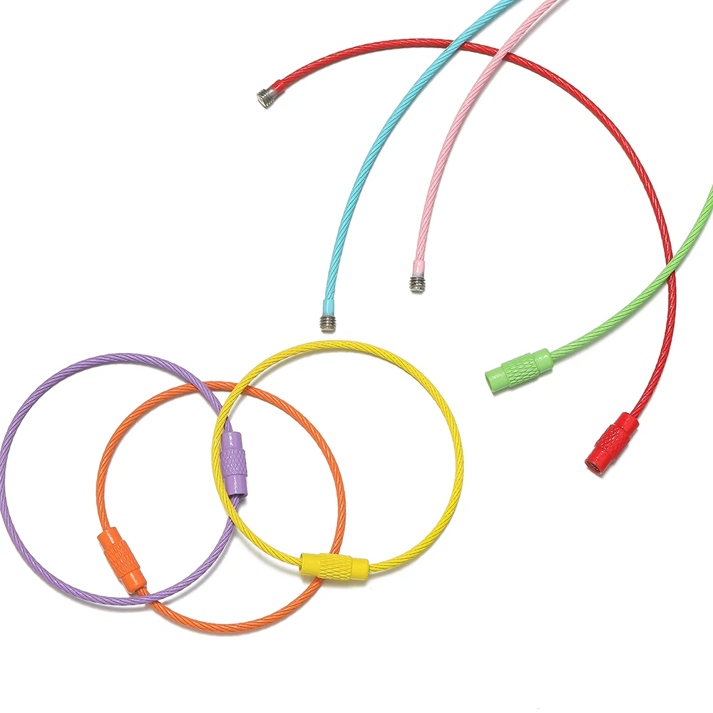 5/10 Stück 50mm Bunte Schlüsselanhänger Drahtseil-Schlaufen Outdoor Camping Gepäckanhänger Schlüsselring mit Schraubverschluss für DIY Schmuckherstellung – Detail 5