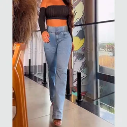 Fashion Thin Leg Straight Elastic Jeans Women Mid Waist Skinny Denim Pants Y2K Trousers Shaping Butt Lift Slim-fit Jeans