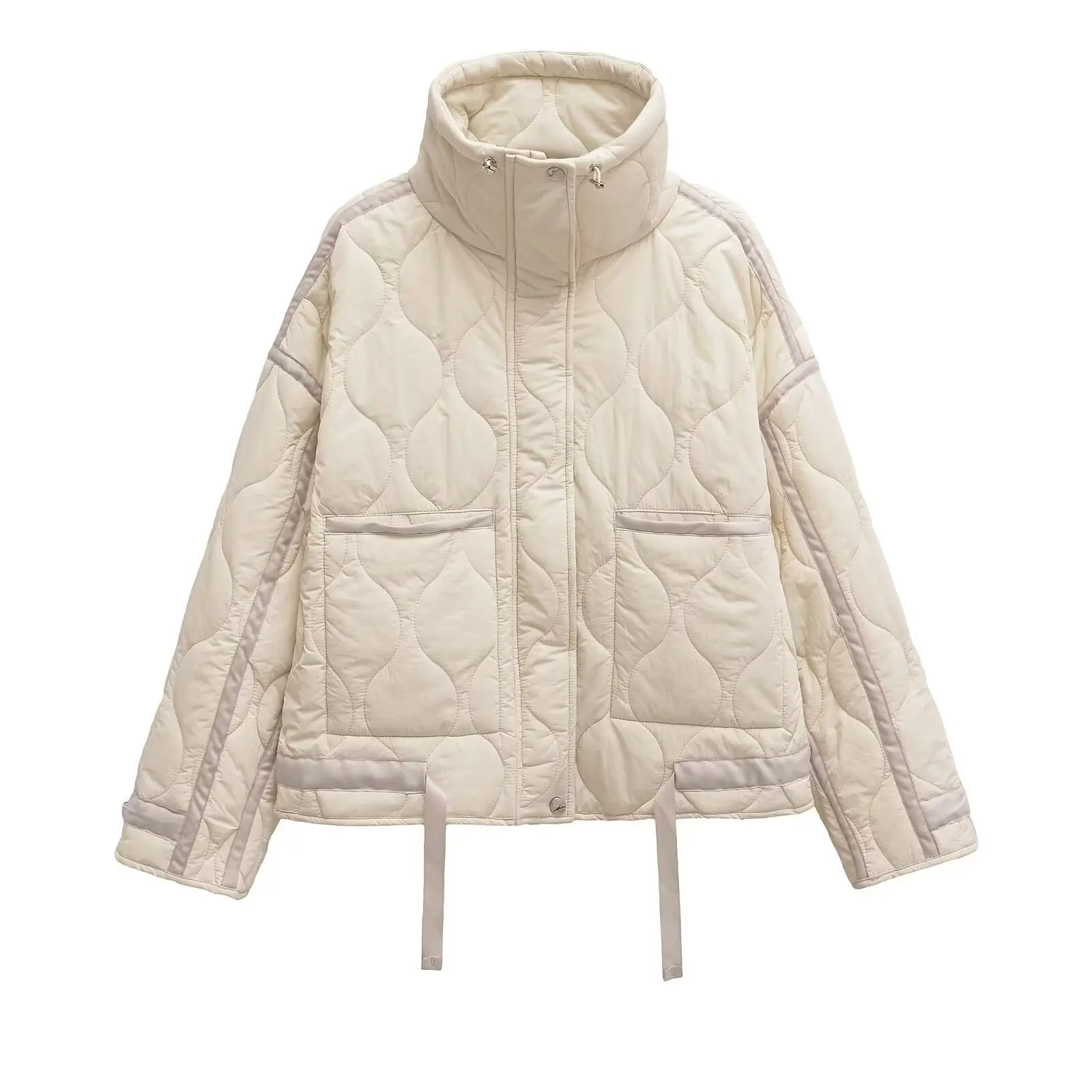 Womens Cotton Jacket - European American Style Winter Zipper Stand Collar Loose Fit