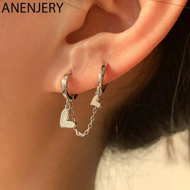 CZ Double Piercing Earring Huggie Hoops Gold Handcuff Hoop Earrings Chain  Earrings - Etsy