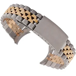 Premium Curved End Stainless Steel Watchband Bracelet - 21mm (Silver Gold)