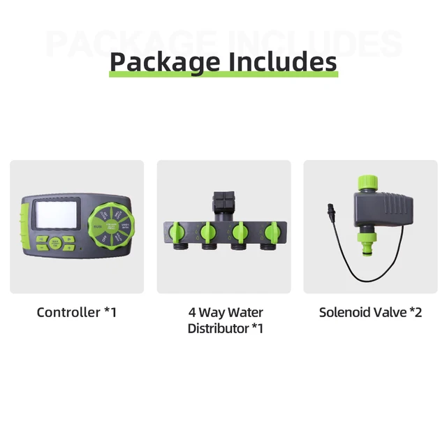 Aqualin Garden Automatic 4-zone Irrigation Watering Timer Controller System with 2 Solenoid Valve Irrigation Programmer 4
