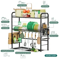 2tier Large over the Sink Drying Rack Kitchen Utensils cutting board Sponge detergent storage shelf Anti rust Black White 2