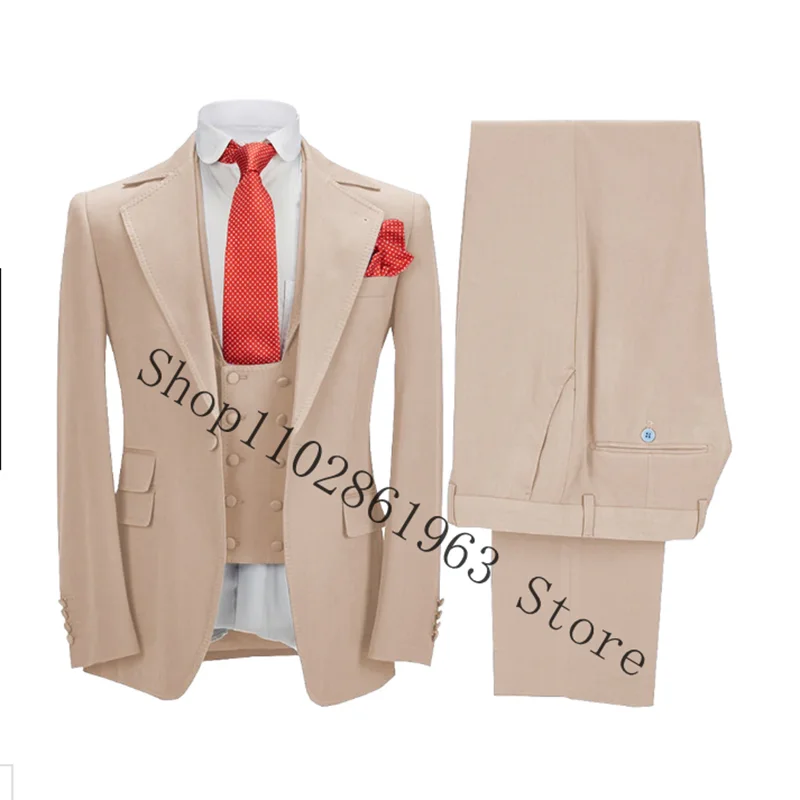 New Fashion Men Suits Blue Groom Tuxedos Slim Fit Groomsmen Wedding Suits Blazer 3 Pieces Terno Masculino Jacket+Pant+Vest