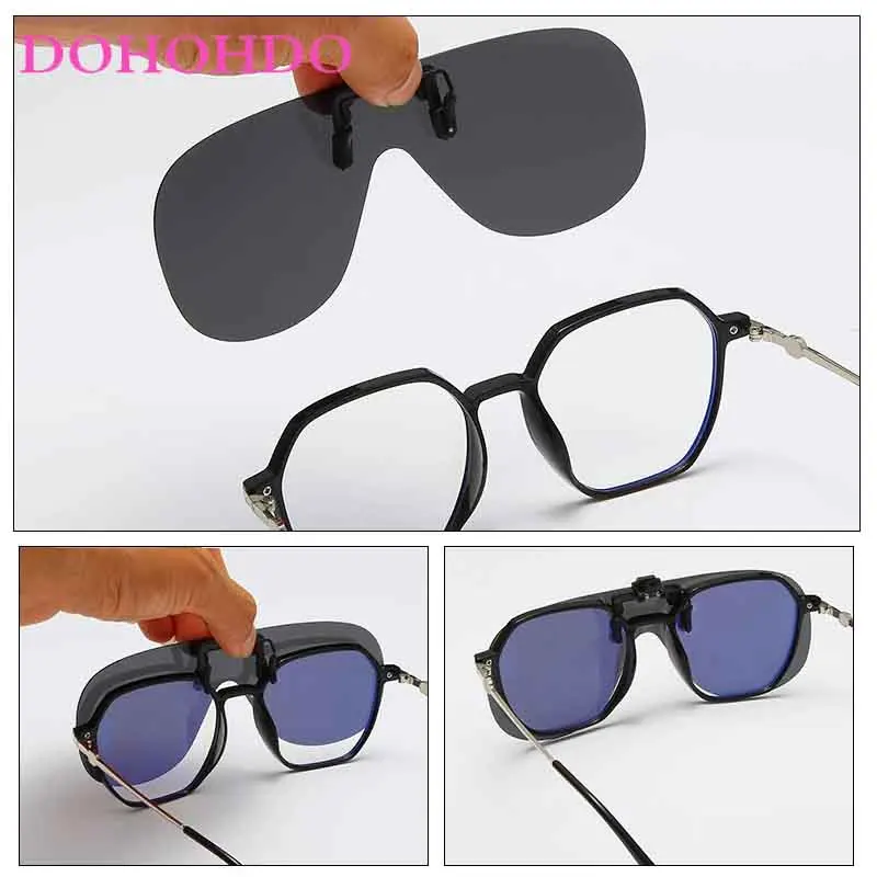 Vintage hommes rabattable Clip sur lunettes de soleil polarisées photochromique jaune lentille nuit conduite lunettes femme lunettes Gafas_voghion.com