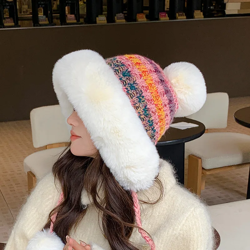 Winter Women Thicken Warm Hairball Hat 1
