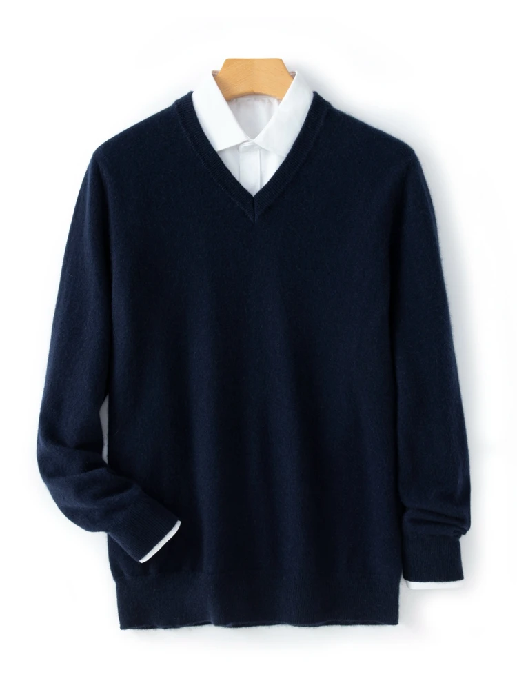 Classic 100% Cashmere Sweater Men V-neck Basic Pullovers Spring Autumn Winter Warm Comfy Cashmere Knitwear High Quality Tops ﻿ 4